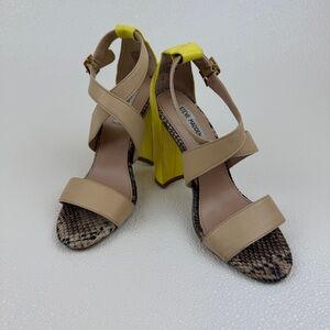 Steve Madden Christa Block Heel Sandals Snake Print Yellow Size 7.5